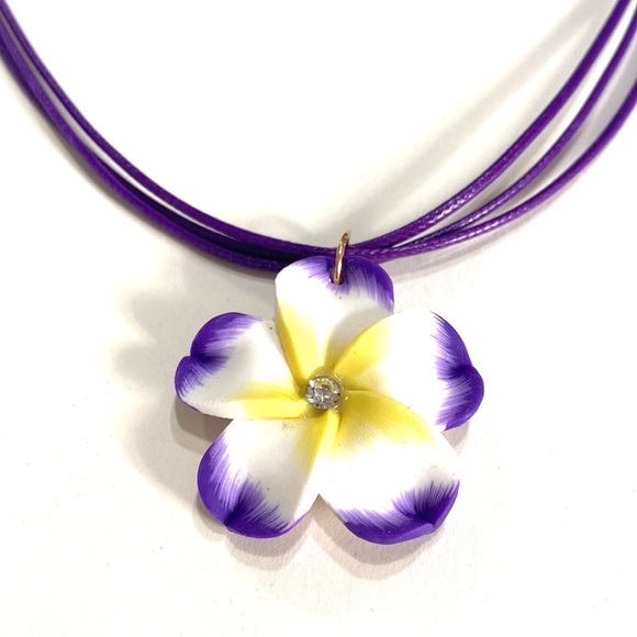 Jewelry Hawaiian Flower Necklace Plumeria Frangipani Purple White